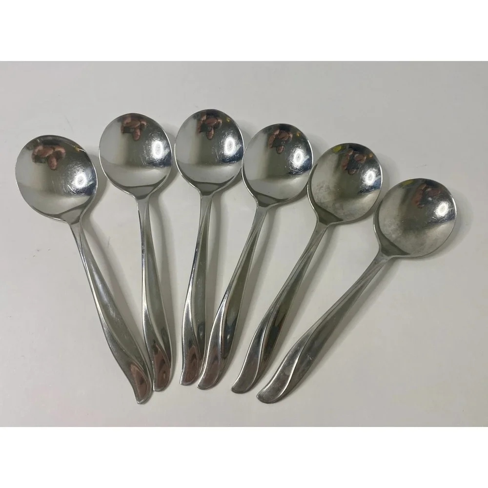International Silver Rogers Impression Round Gumbo Soup Spoon Lot 6 Replacements
